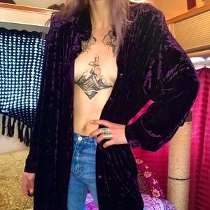 Dark Purple Velvet Button Up